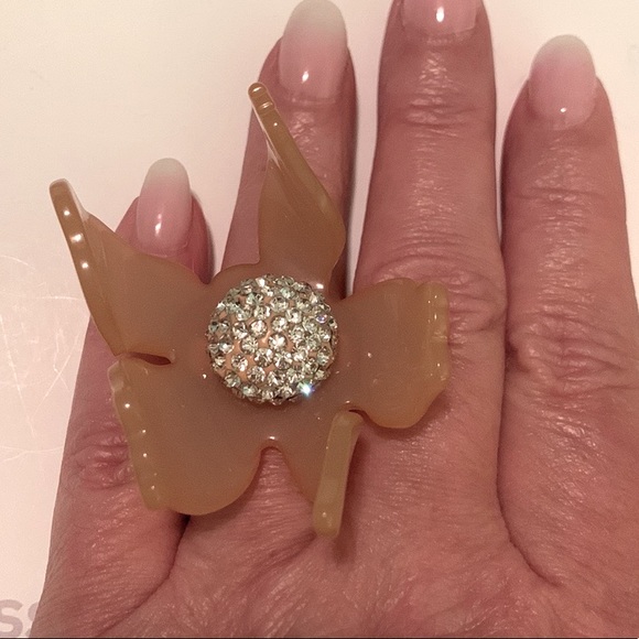 LELE SADOUGHI honey peach flower sparkly crystal center size 7 statement Ring - Picture 4 of 6